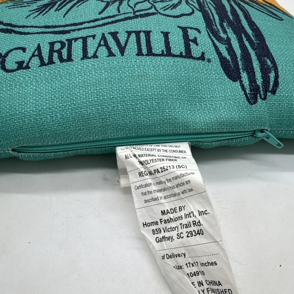 Indoor Outdoor Margaritaville Throw PillowJimmy Buffet Teal Blue 16